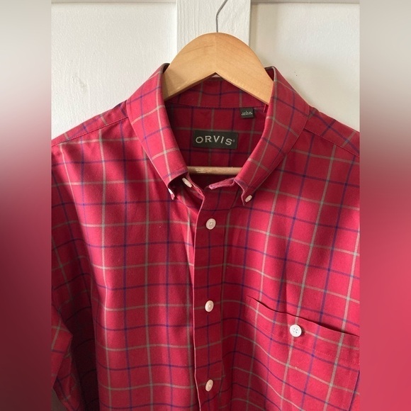 ORVIS Large button down shirt long sleeve red plaid 100% cotton - Picture 3 of 10